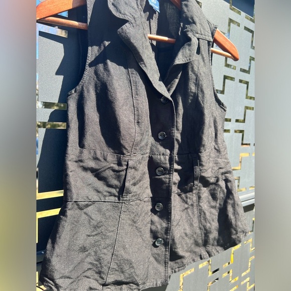 Reitmans Womens Black Sleeveless Linen Button-Up Vest Preppy Euro Summer Medium - Picture 6 of 9